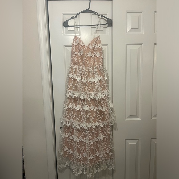 Endless Rose Dresses & Skirts - Midi White Lace Dress with Nude Illusion